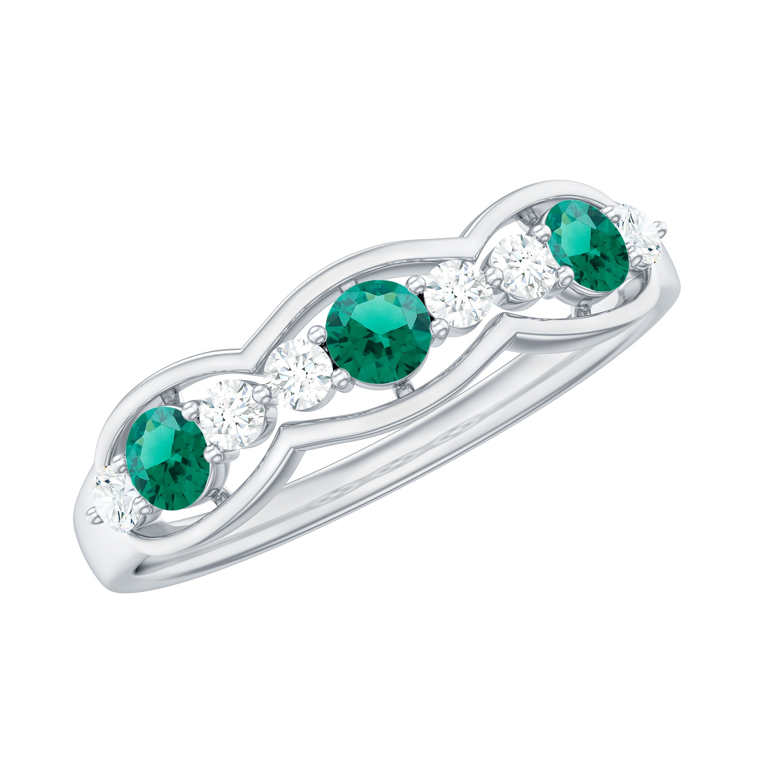 Rosec Jewels-1 CT Round Shape Certified Created Emerald and Diamond Anniversary Ring