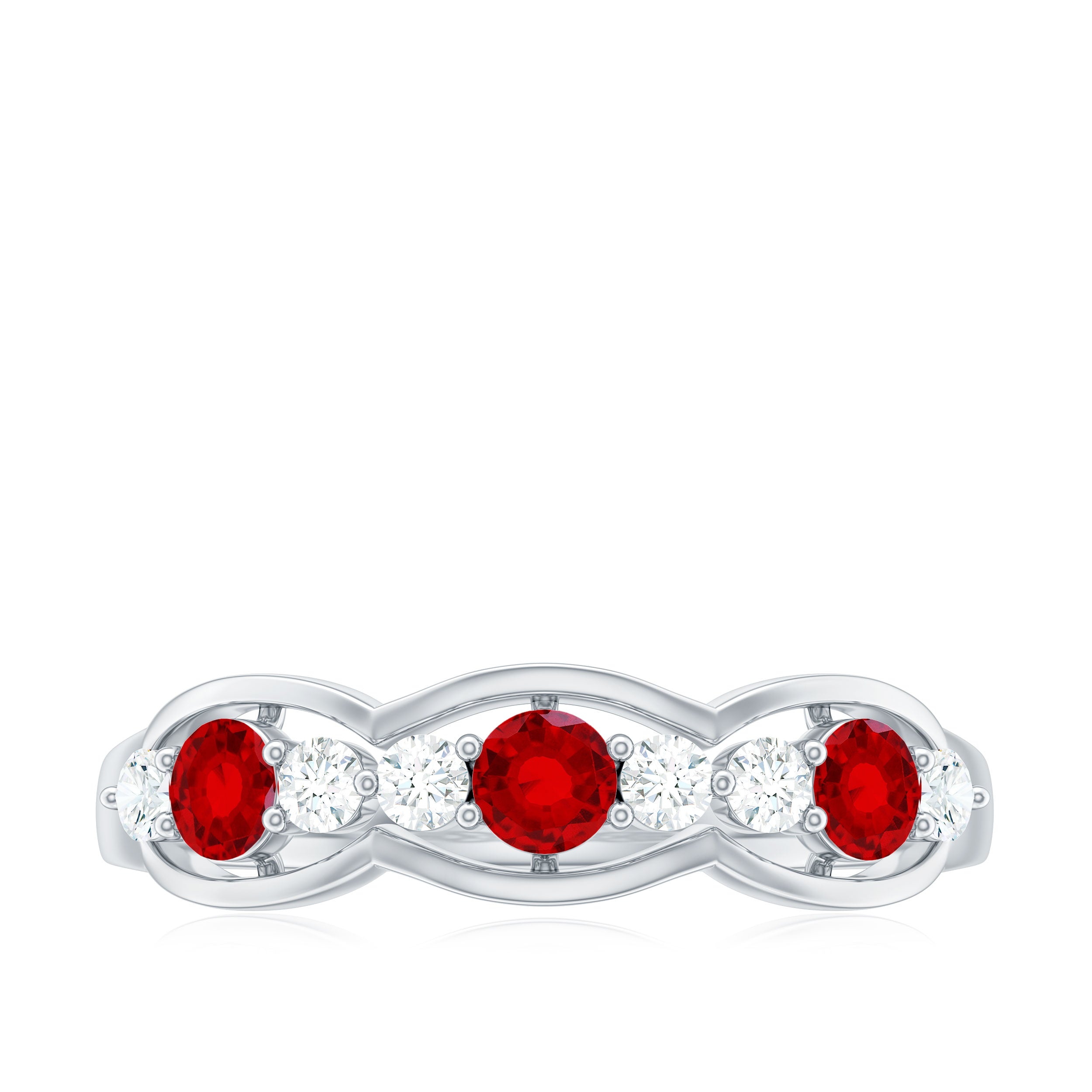 Rosec Jewels-Round Shape Certified Created Ruby and Diamond Anniversary Ring