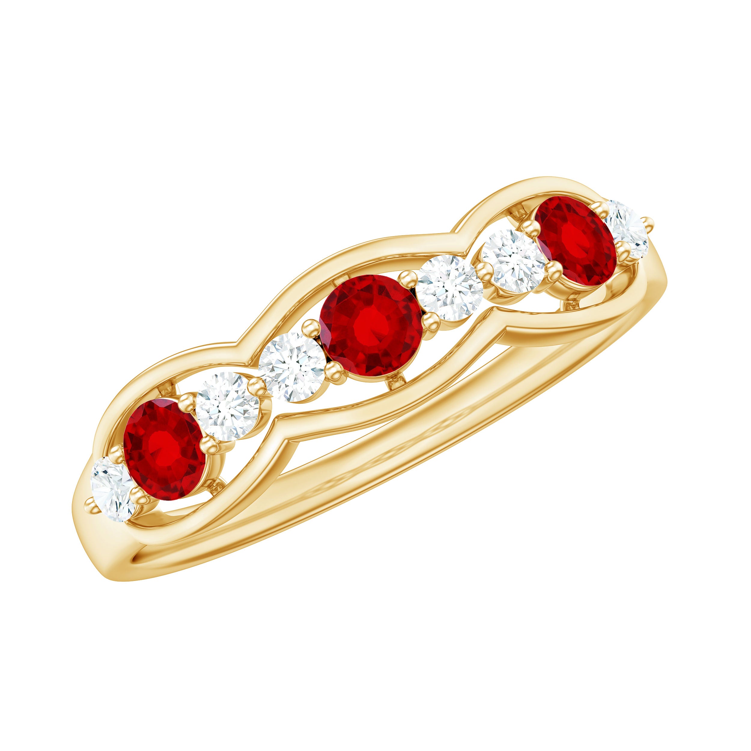 Rosec Jewels-Round Shape Certified Created Ruby and Diamond Anniversary Ring