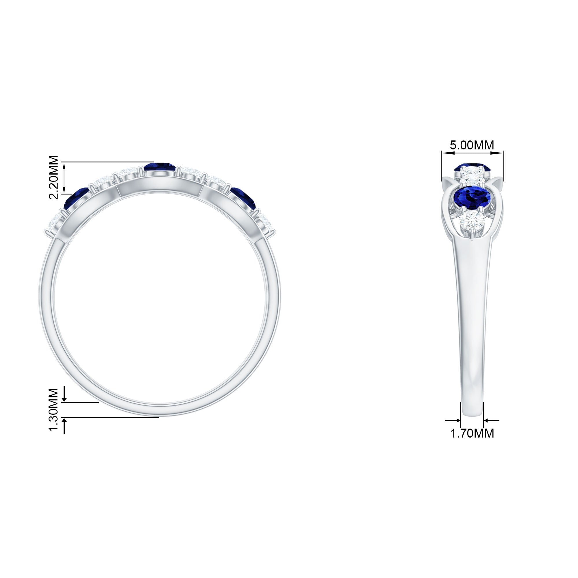 Rosec Jewels-Round Shape Certified Created Blue Sapphire and Diamond Anniversary Ring