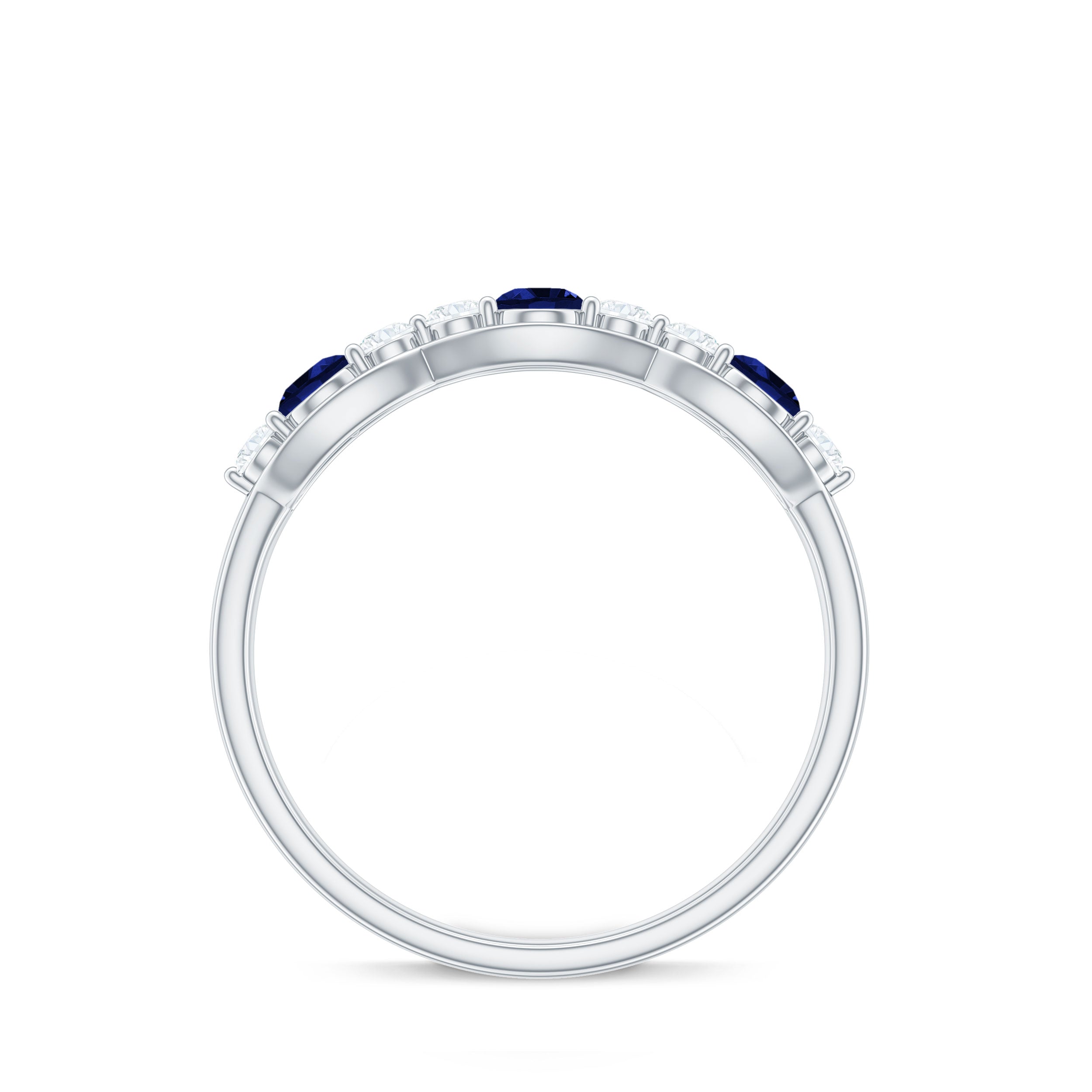 Rosec Jewels-Round Shape Certified Created Blue Sapphire and Diamond Anniversary Ring