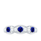 Rosec Jewels-Round Shape Certified Created Blue Sapphire and Diamond Anniversary Ring