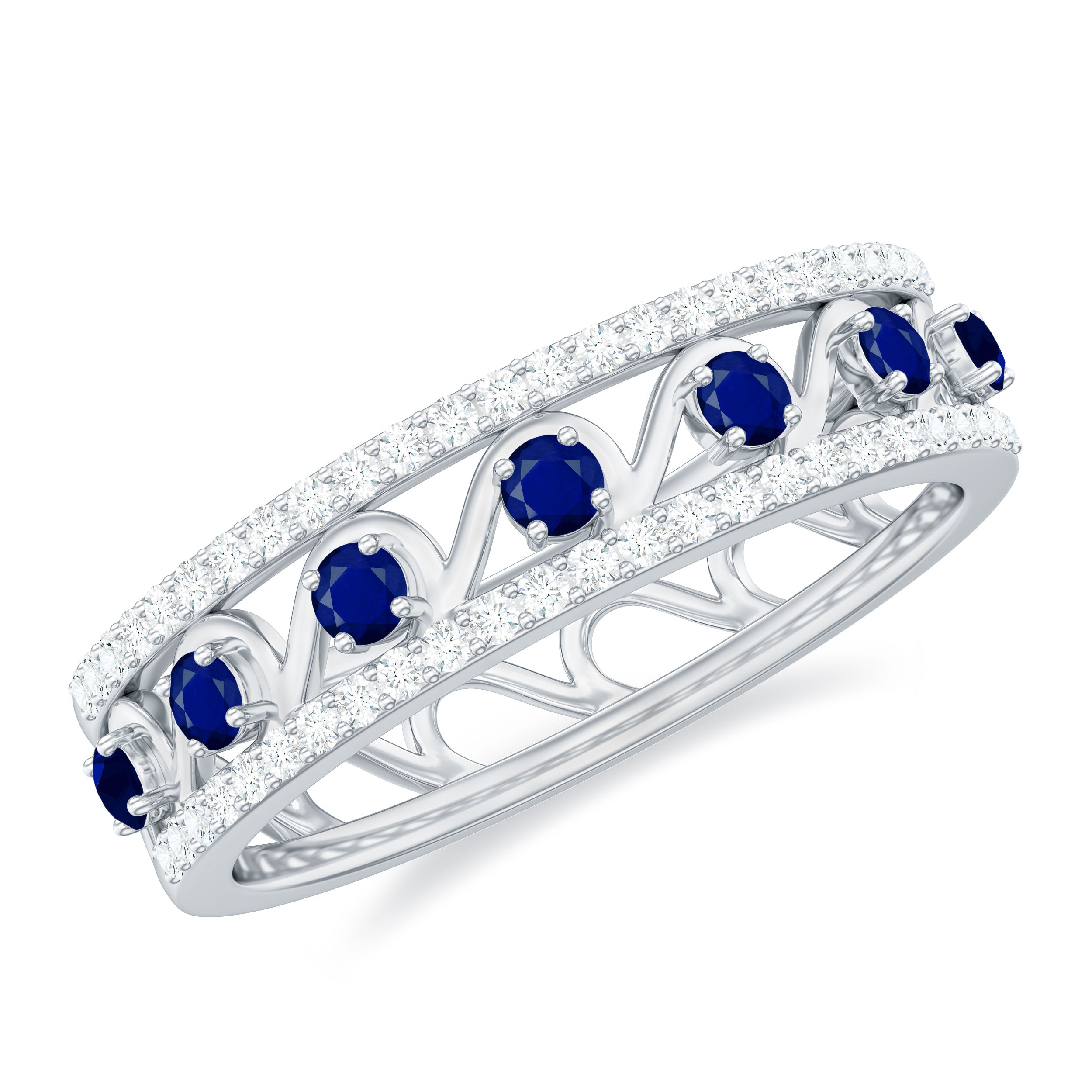 Rosec Jewels-Designer Blue Sapphire and Diamond Half Eternity Band Ring