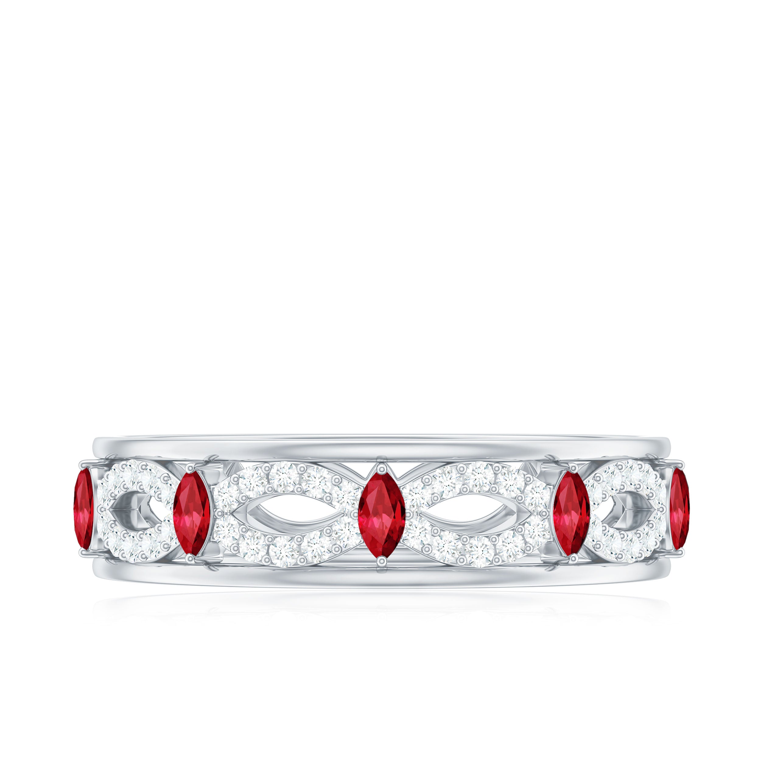 Rosec Jewels-Marquise Created Ruby and Diamond Infinity Band Ring