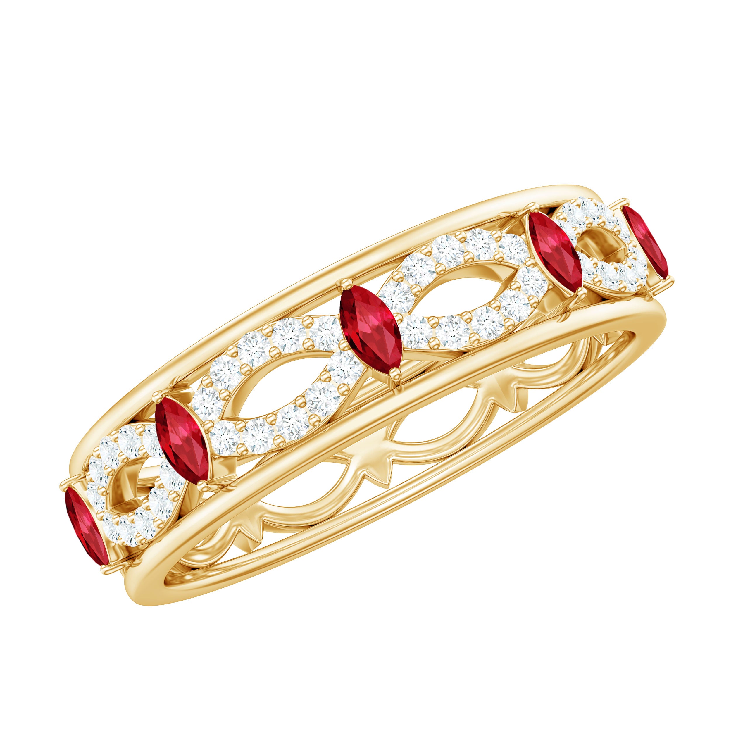 Rosec Jewels-Marquise Created Ruby and Diamond Infinity Band Ring