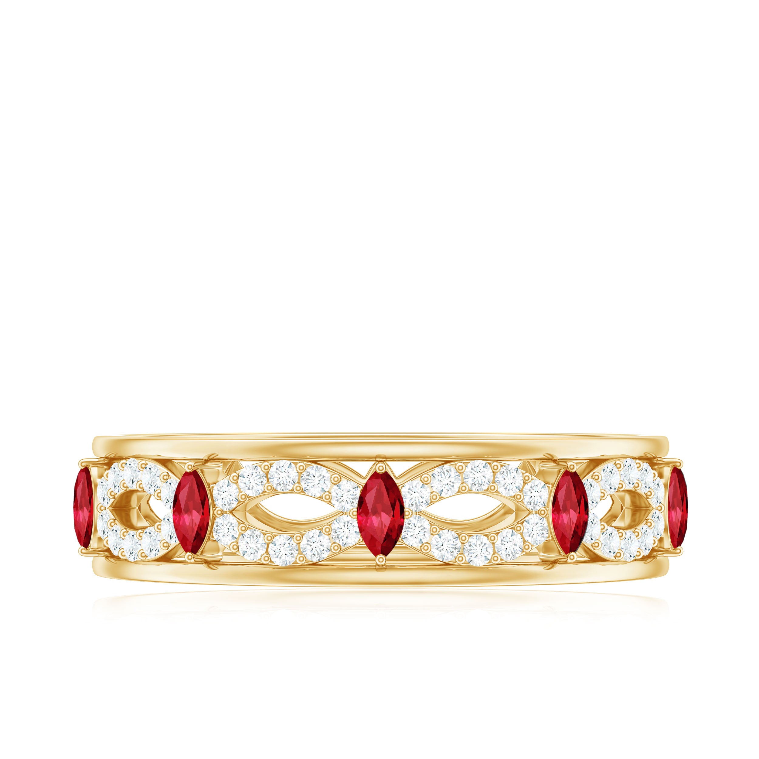 Rosec Jewels-Marquise Created Ruby and Diamond Infinity Band Ring