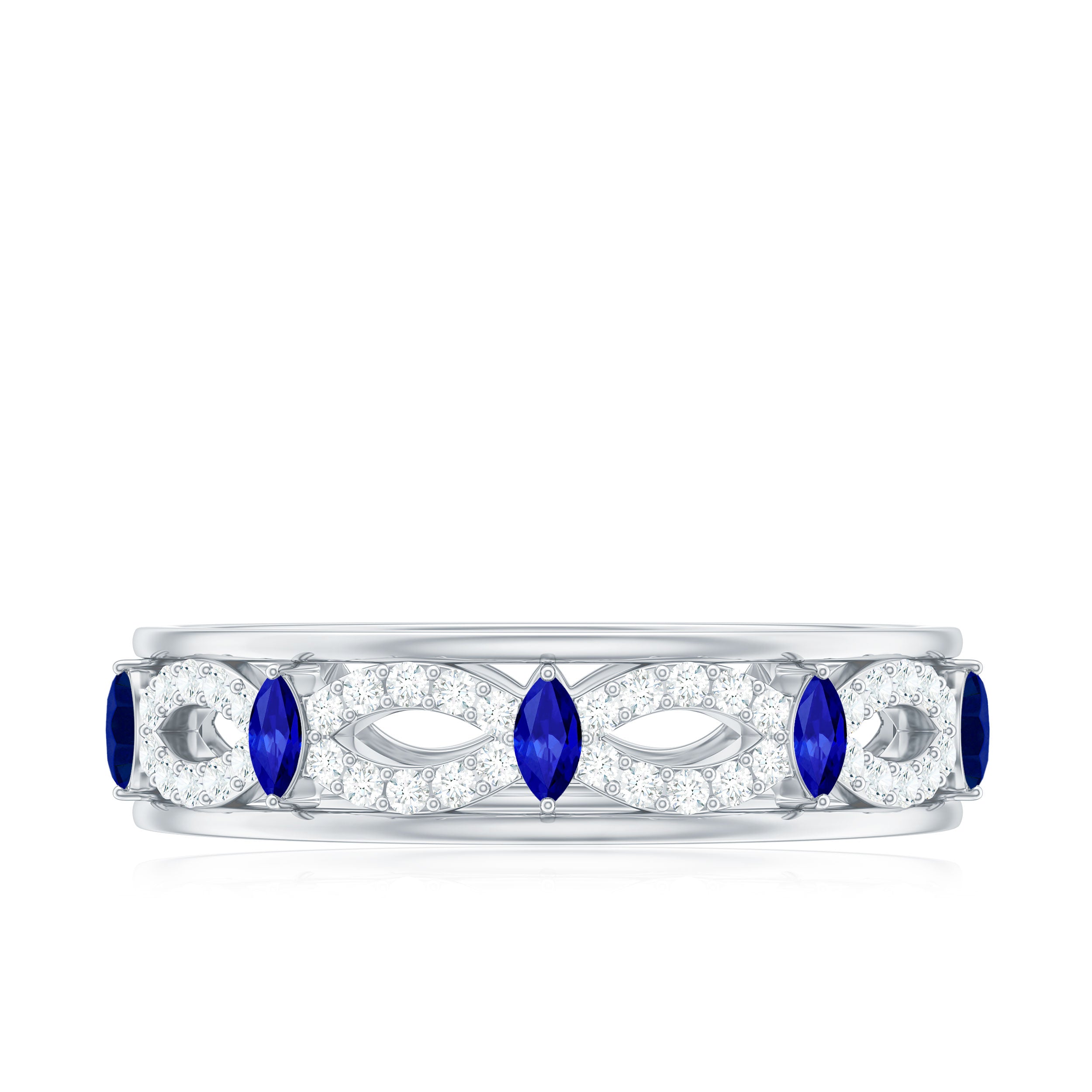 Rosec Jewels-Marquise Created Blue Sapphire and Diamond Infinity Band Ring