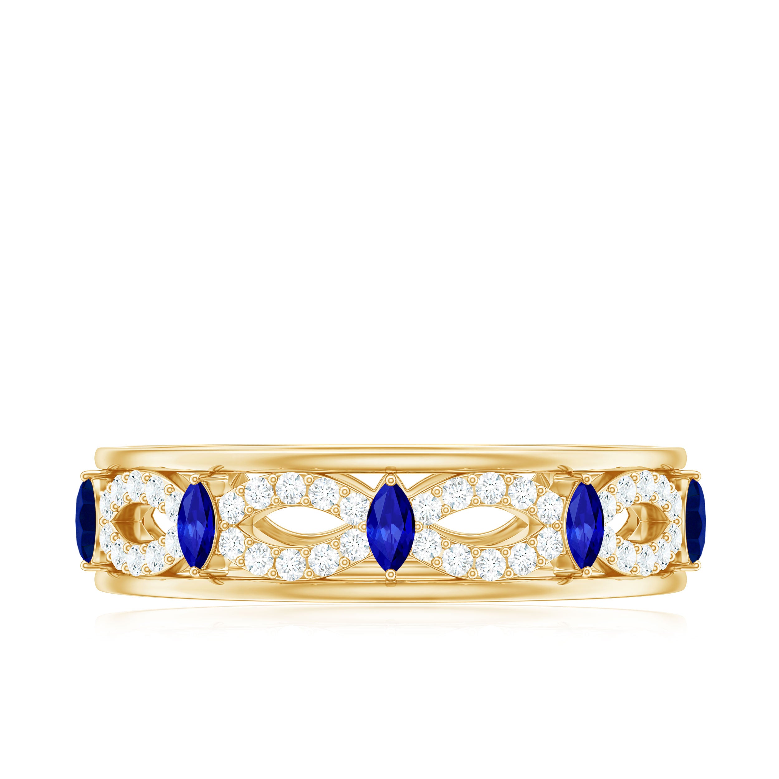 Rosec Jewels-Marquise Created Blue Sapphire and Diamond Infinity Band Ring