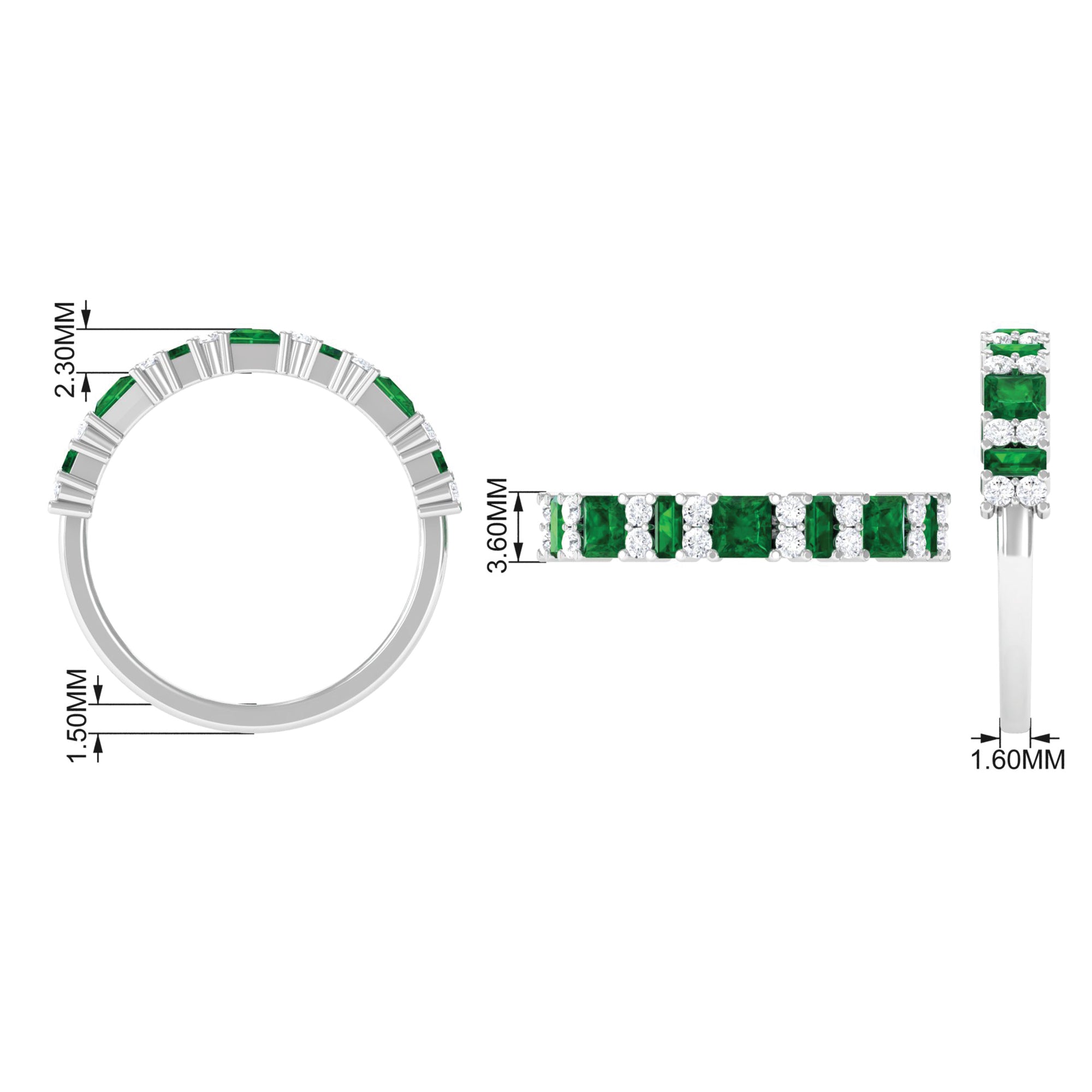 Rosec Jewels-5 CT Lab-Created Emerald and Moissanite Classic Eternity Band Ring