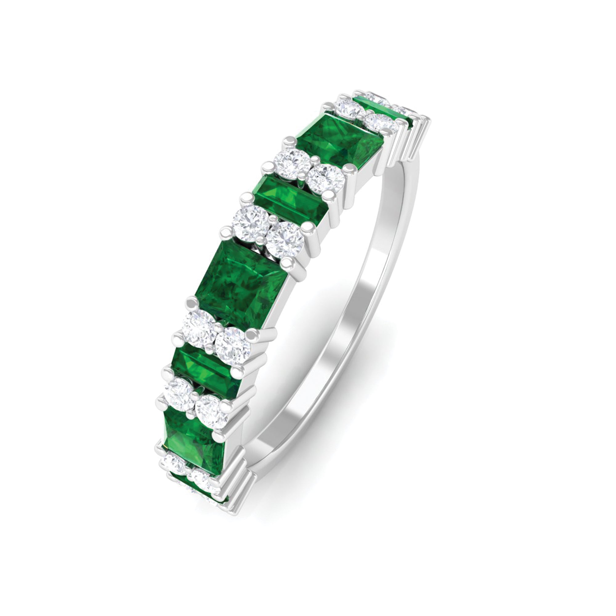 Rosec Jewels-5 CT Lab-Created Emerald and Moissanite Classic Eternity Band Ring