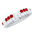 Rosec Jewels-Classic Created Ruby and Moissanite Two Row Eternity Band Ring