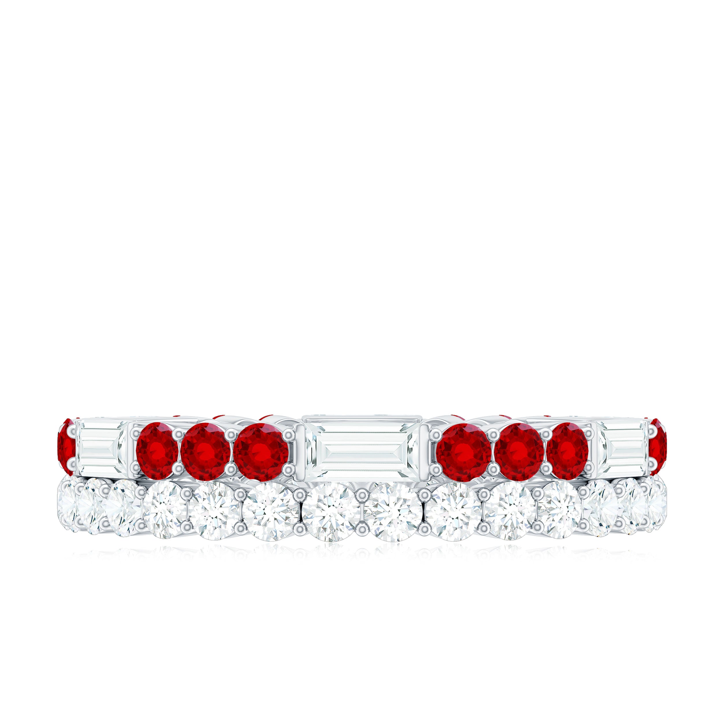 Rosec Jewels-Classic Created Ruby and Moissanite Two Row Eternity Band Ring