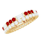 Rosec Jewels-Classic Created Ruby and Moissanite Two Row Eternity Band Ring