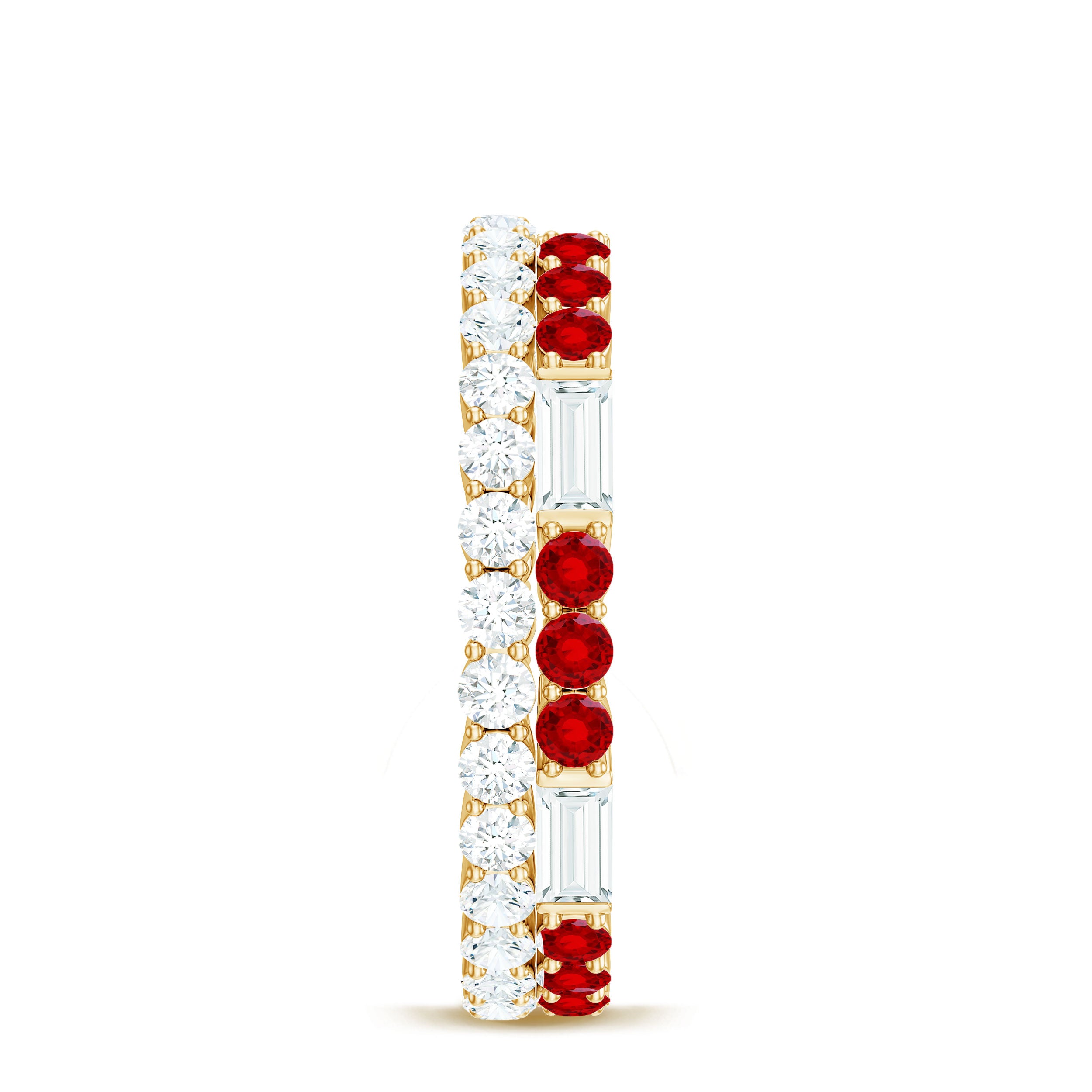 Rosec Jewels-Classic Created Ruby and Moissanite Two Row Eternity Band Ring