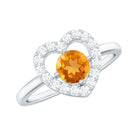 Rosec Jewels-1 CT Round Citrine Heart Engagement Ring with Diamond Halo