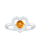 Rosec Jewels-1 CT Round Citrine Heart Engagement Ring with Diamond Halo