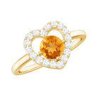 Rosec Jewels-1 CT Round Citrine Heart Engagement Ring with Diamond Halo