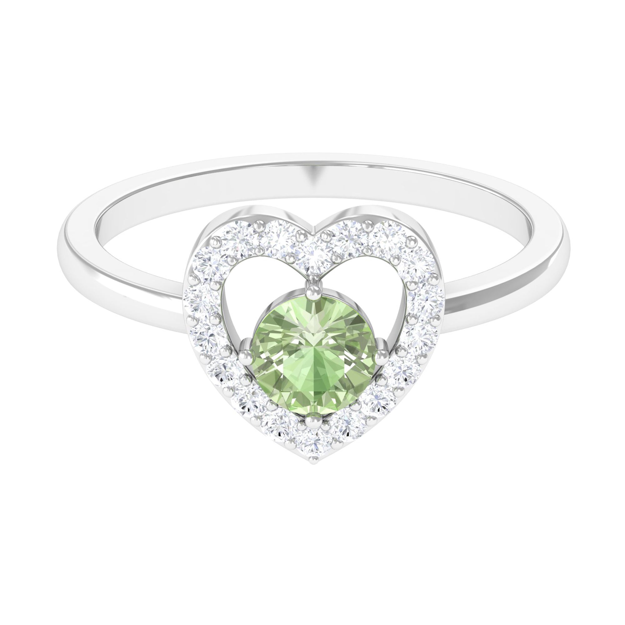 Rosec Jewels-Green Sapphire Heart Promise Ring with Diamond Halo