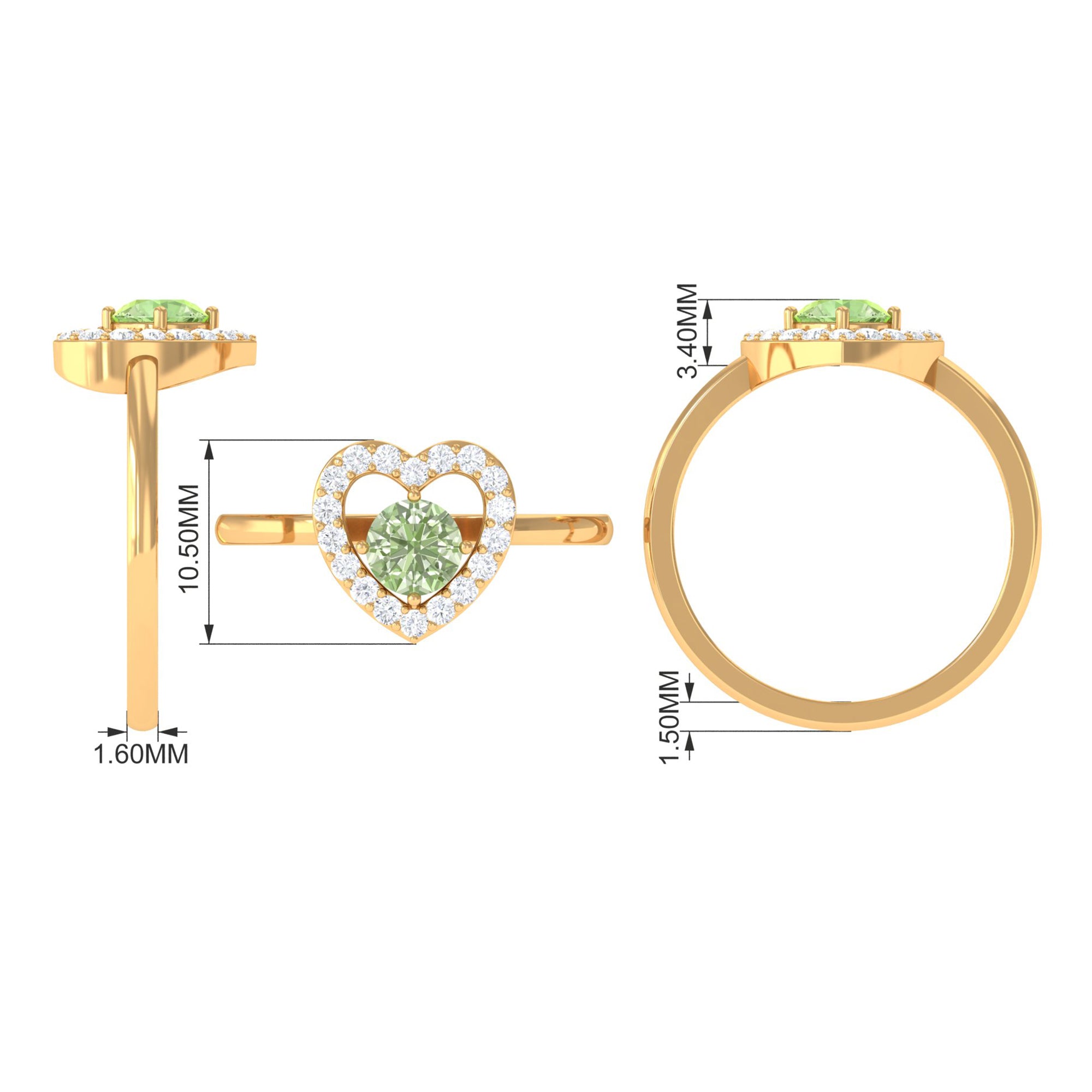 Rosec Jewels-Green Sapphire Heart Promise Ring with Diamond Halo