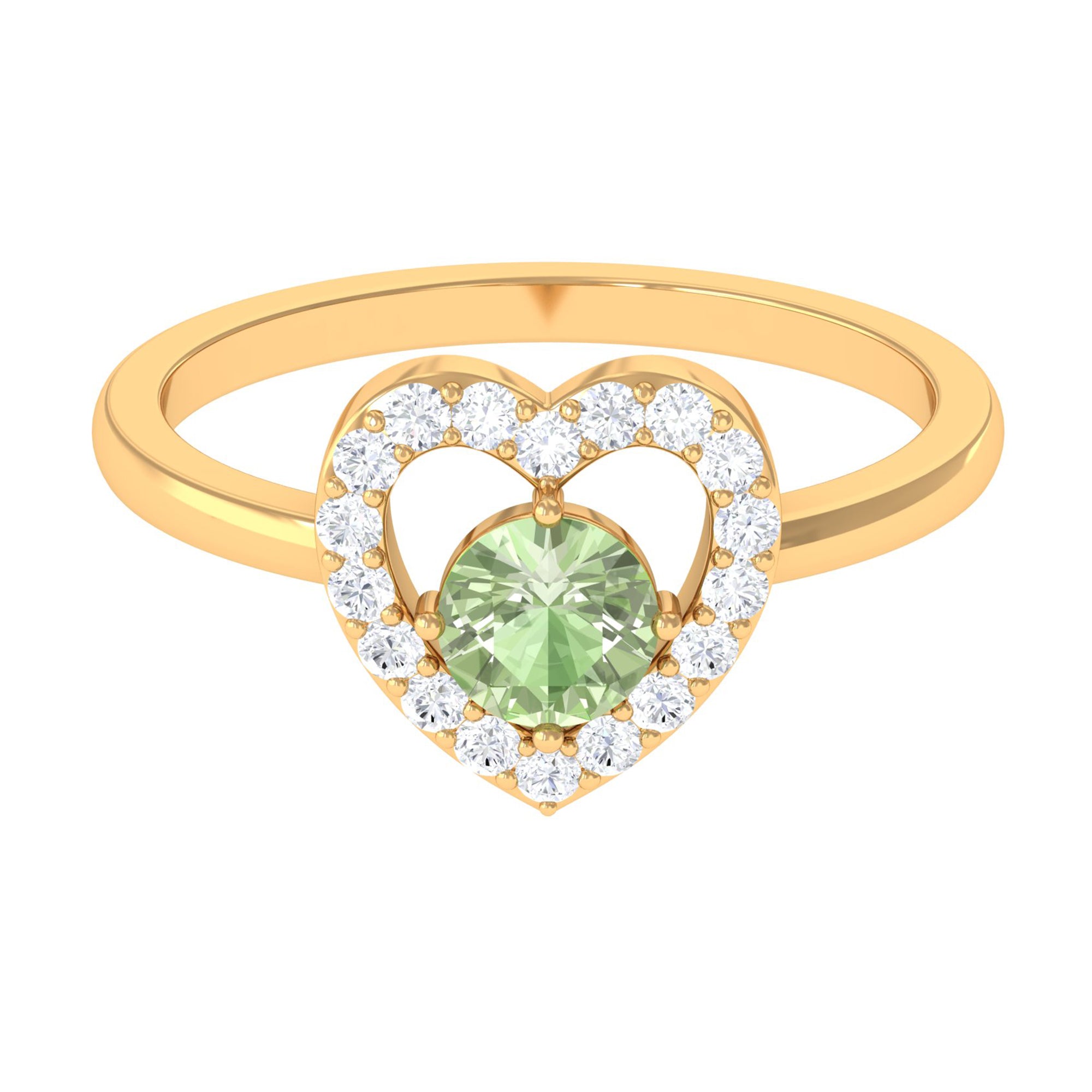 Rosec Jewels-Green Sapphire Heart Promise Ring with Diamond Halo