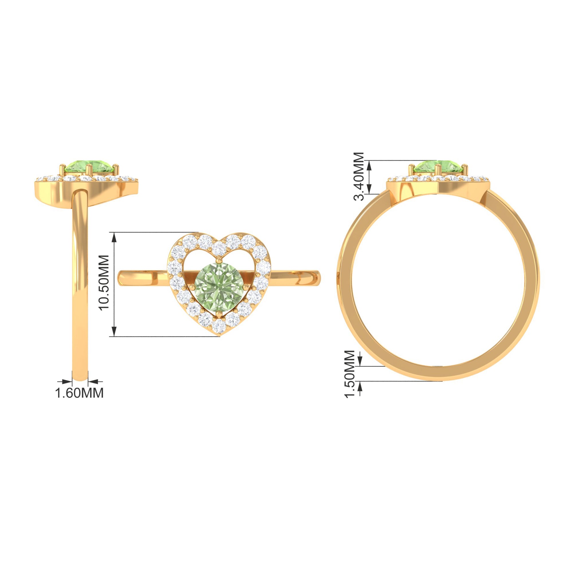 Rosec Jewels-Green Sapphire Heart Promise Ring with Diamond Halo