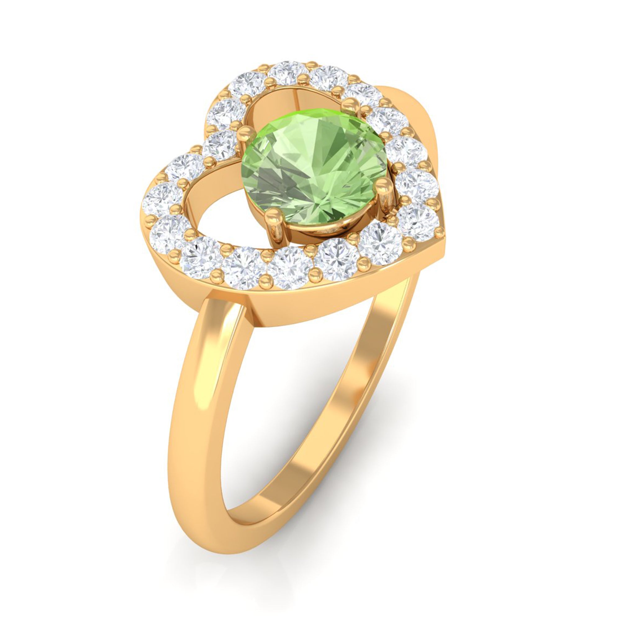 Rosec Jewels-Green Sapphire Heart Promise Ring with Diamond Halo