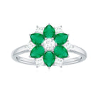 Rosec Jewels-Cocktail Flower Ring with Emerald and Diamond