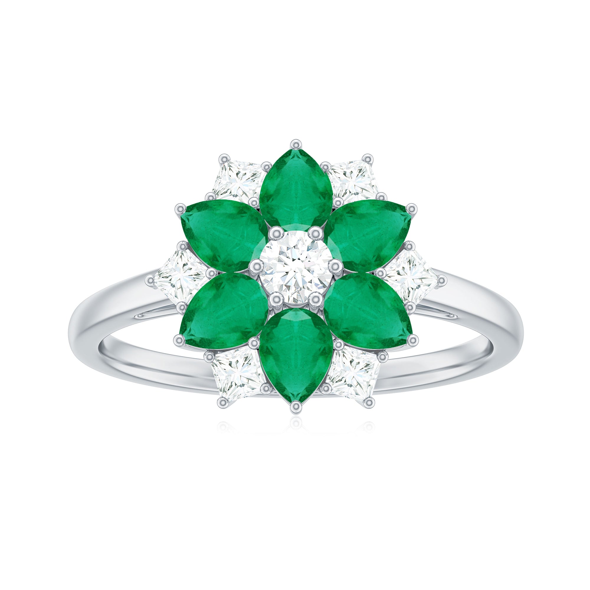 Rosec Jewels-Cocktail Flower Ring with Emerald and Diamond