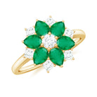 Rosec Jewels-Cocktail Flower Ring with Emerald and Diamond