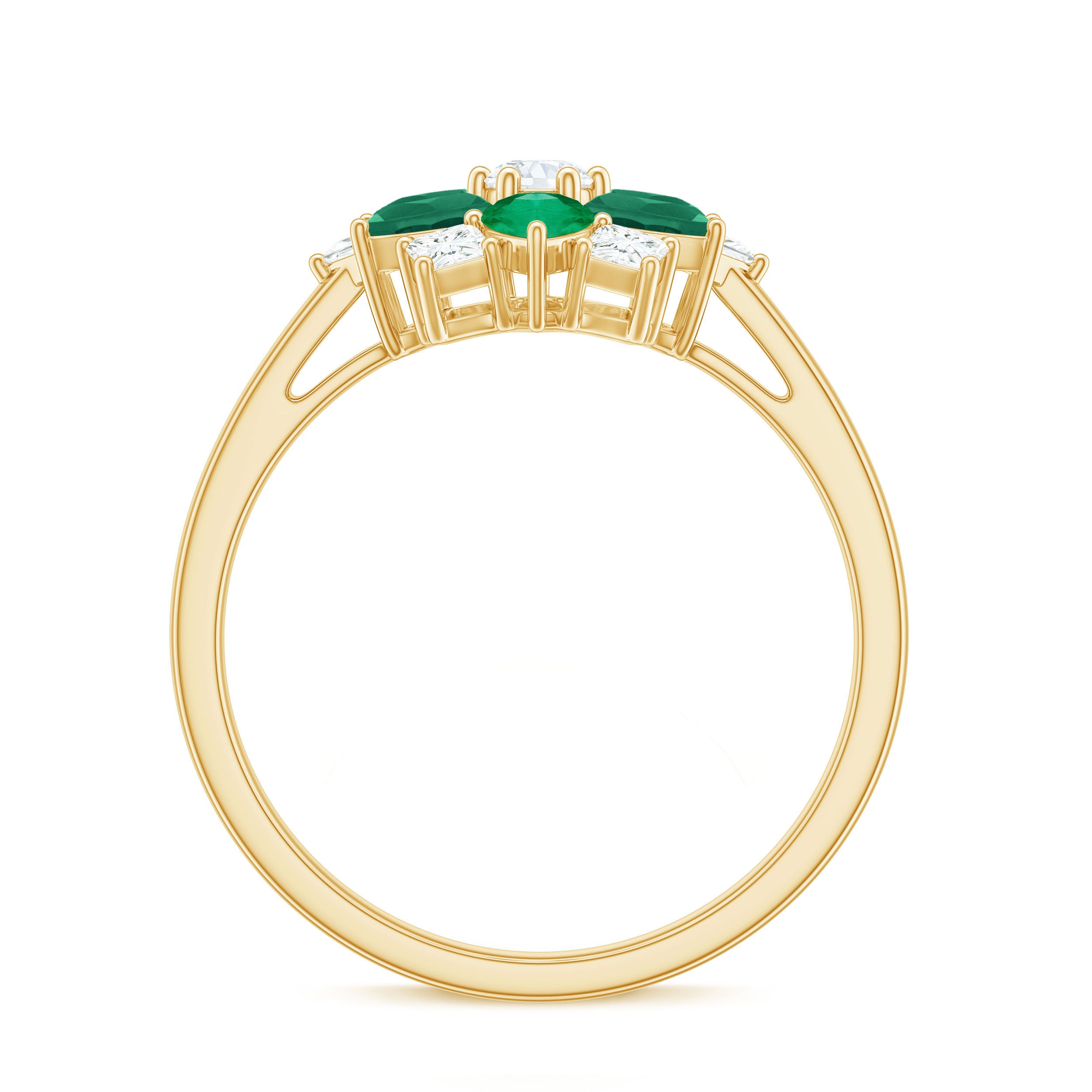 Rosec Jewels-Cocktail Flower Ring with Emerald and Diamond