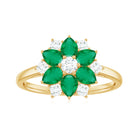 Rosec Jewels-Cocktail Flower Ring with Emerald and Diamond