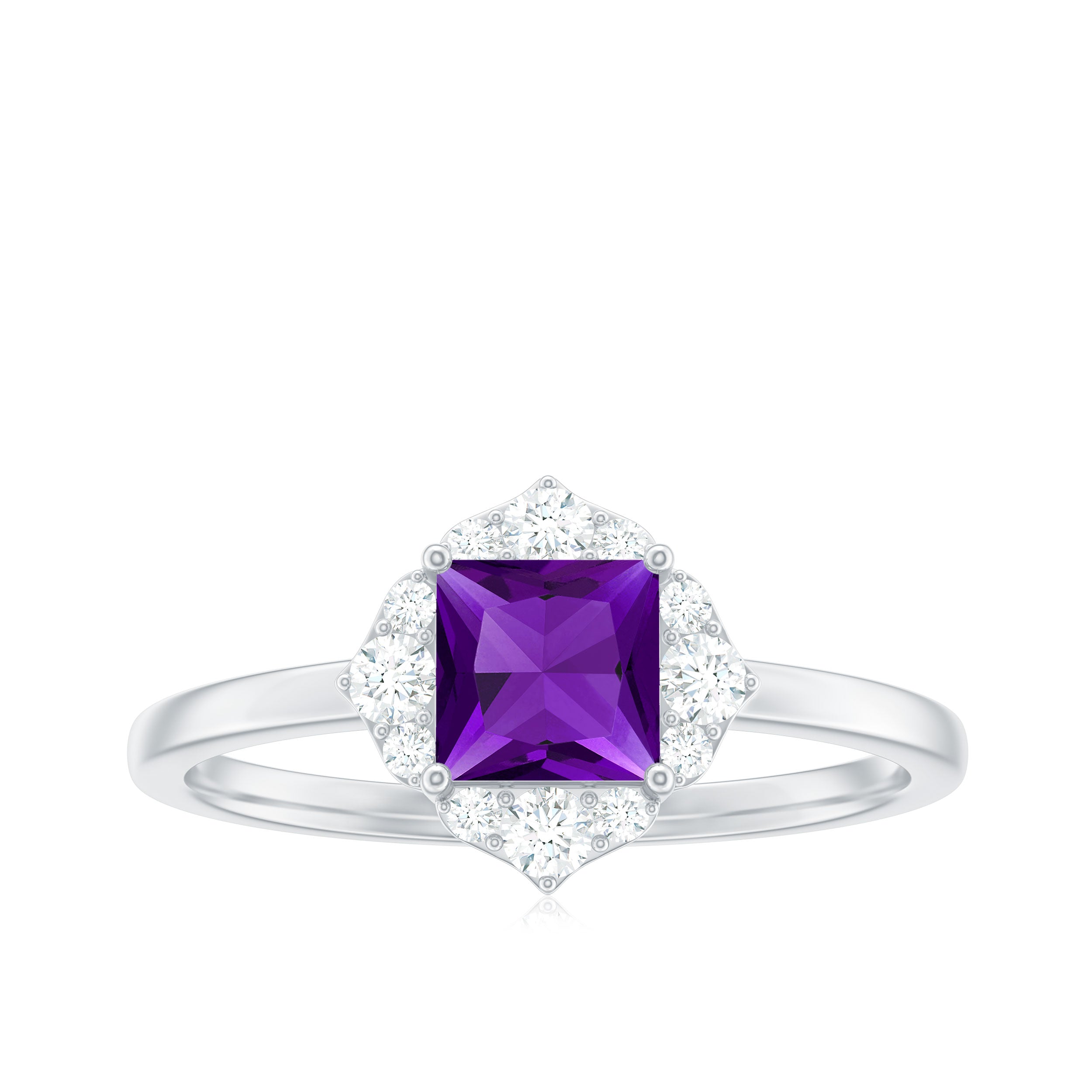 Rosec Jewels-Princess Cut Amethyst and Diamond Flower Halo Ring