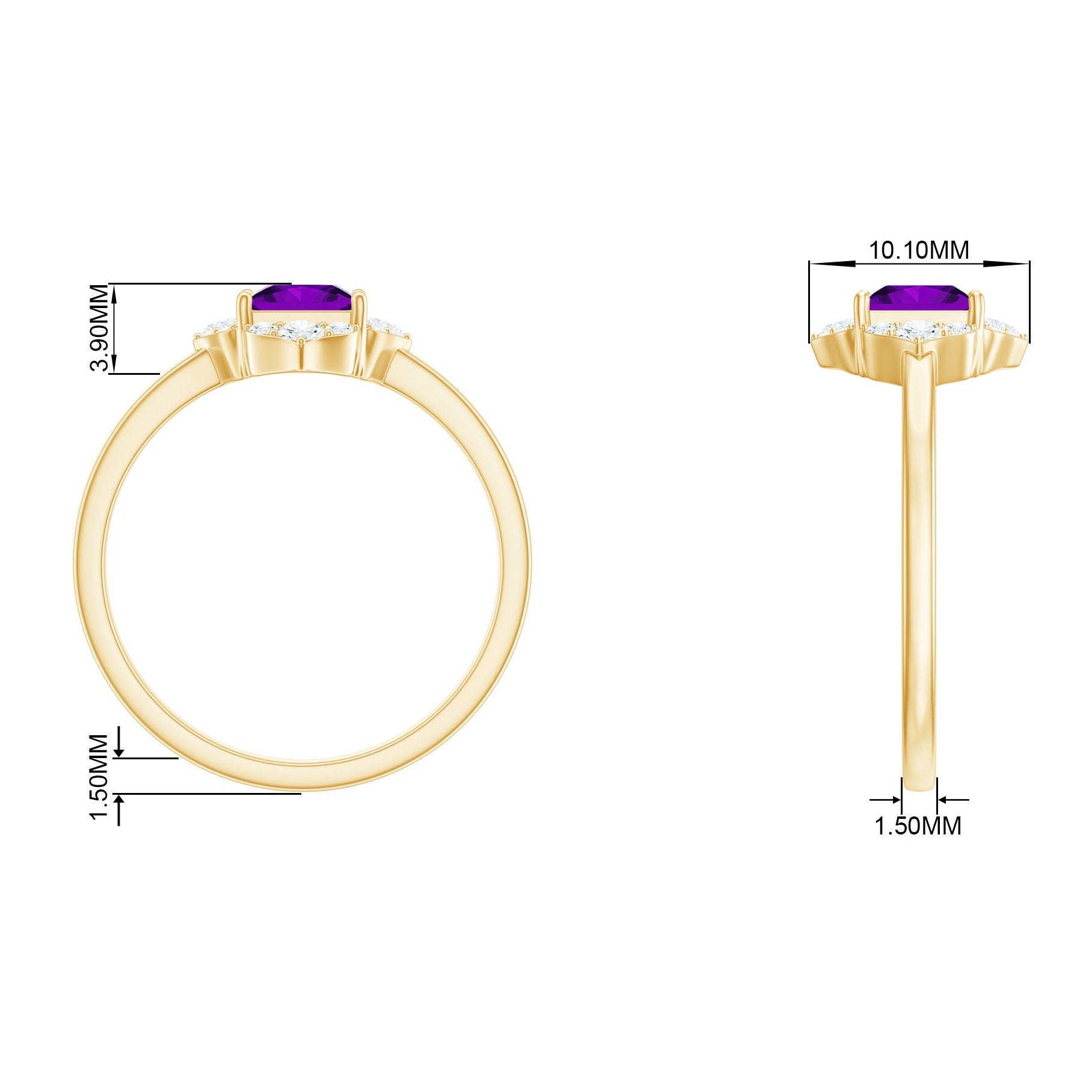 Rosec Jewels-Princess Cut Amethyst and Diamond Flower Halo Ring