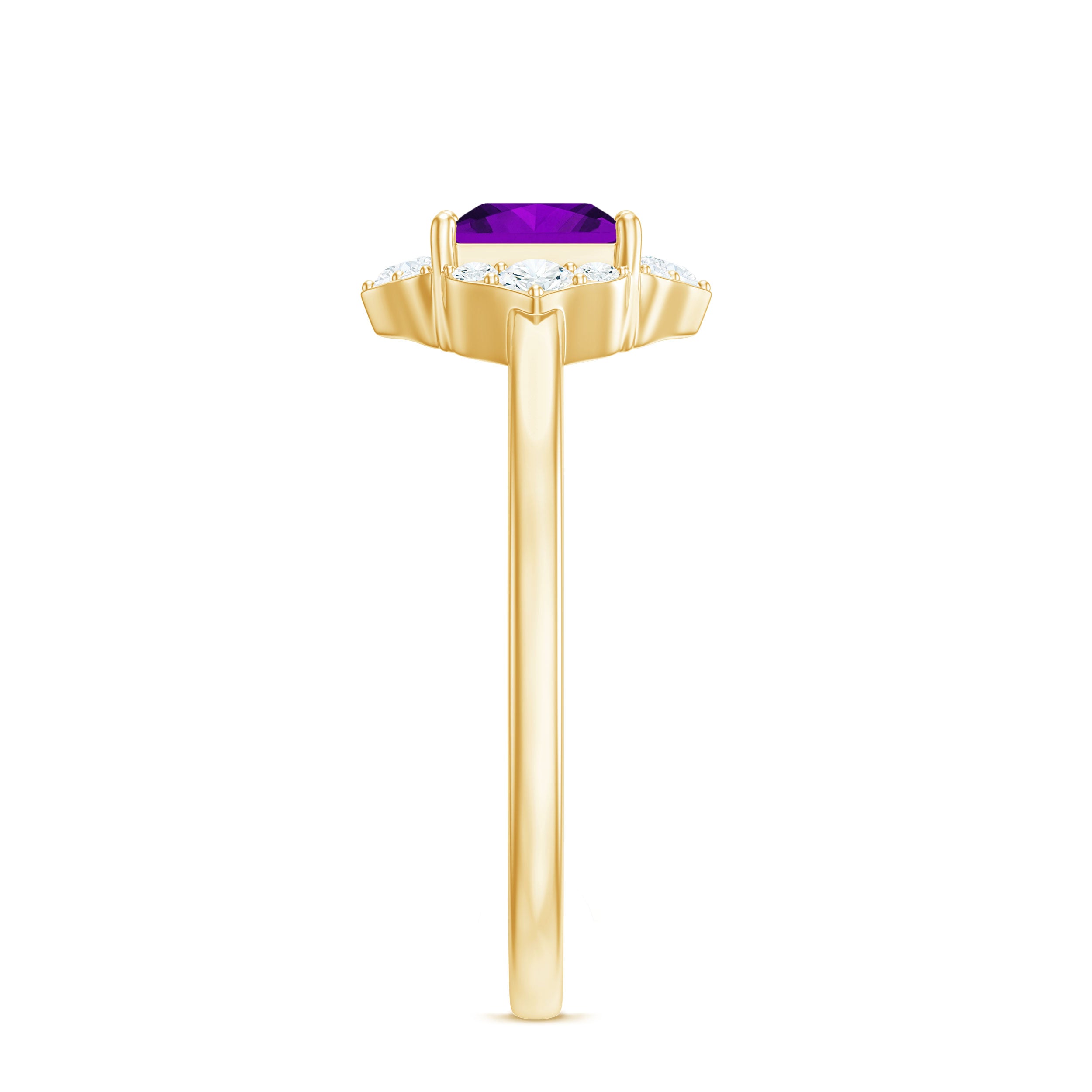 Rosec Jewels-Princess Cut Amethyst and Diamond Flower Halo Ring