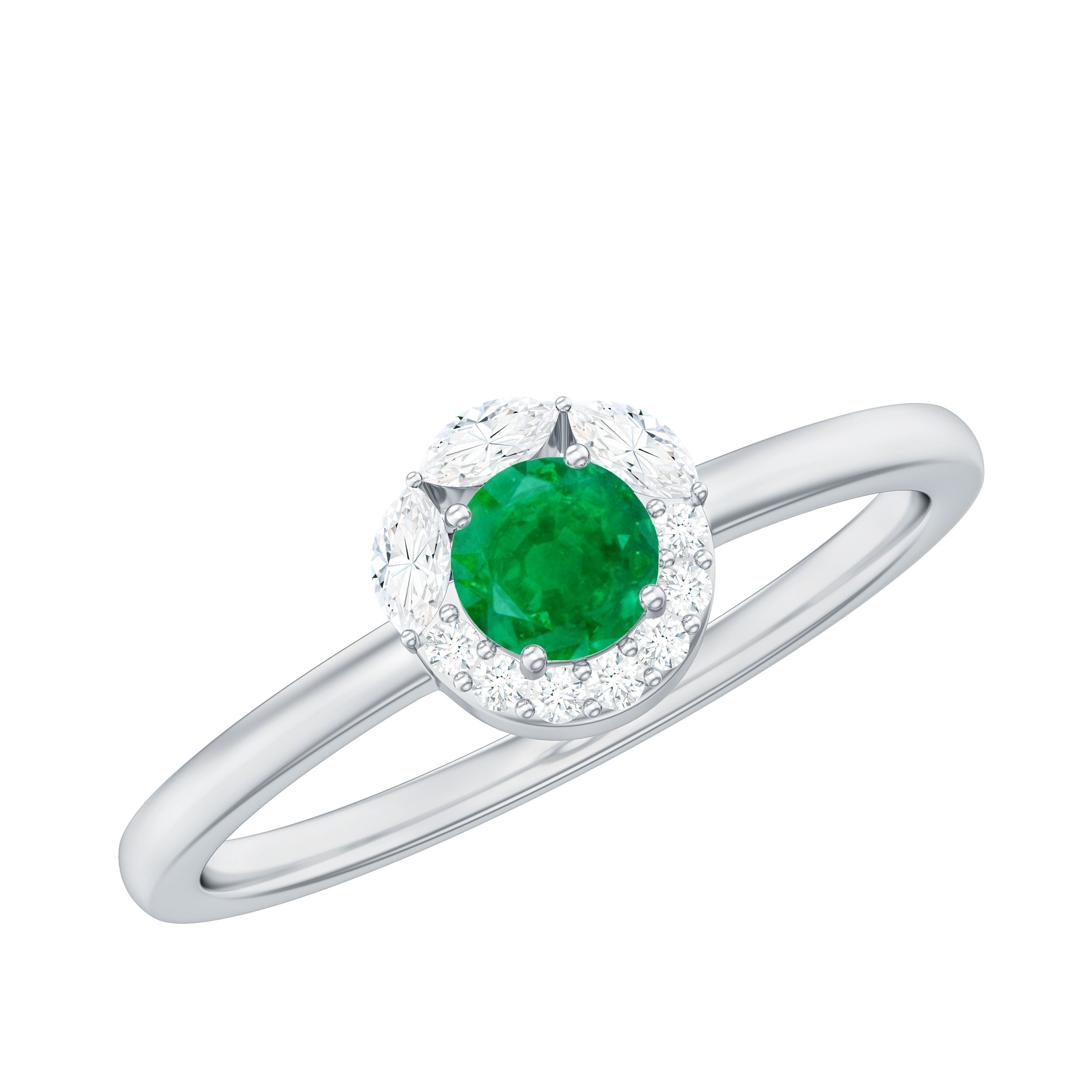 Rosec Jewels-Minimal Emerald Promise Ring with Diamond Halo