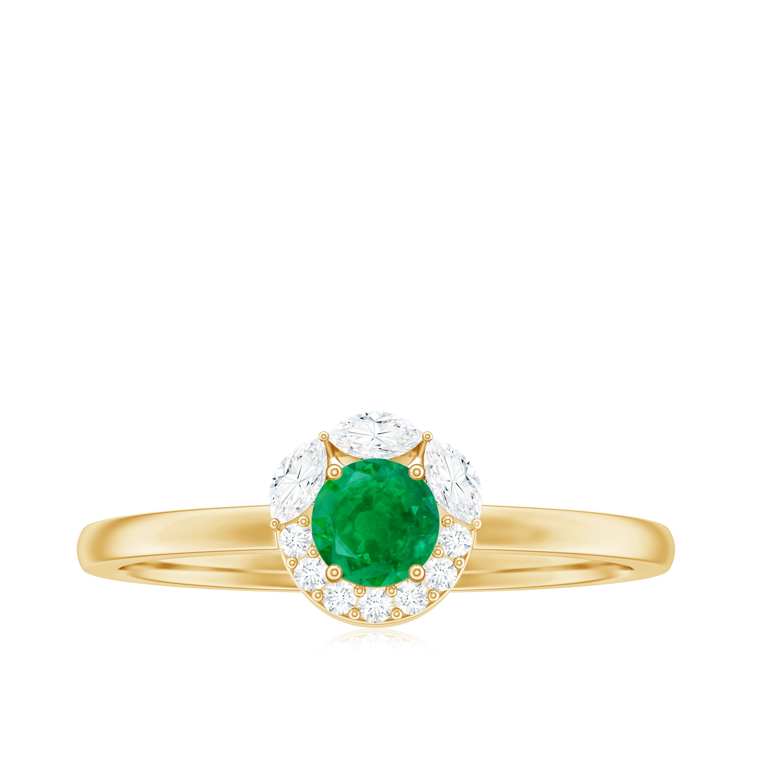 Rosec Jewels-Minimal Emerald Promise Ring with Diamond Halo