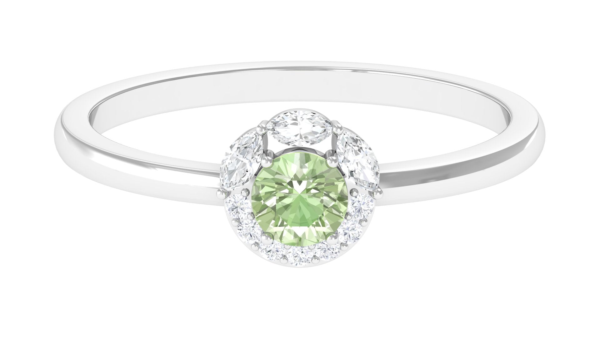 Rosec Jewels-Green Sapphire Minimal Promise Ring with Diamond Halo