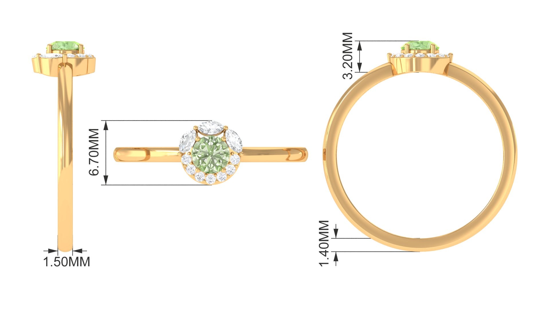 Rosec Jewels-Green Sapphire Minimal Promise Ring with Diamond Halo