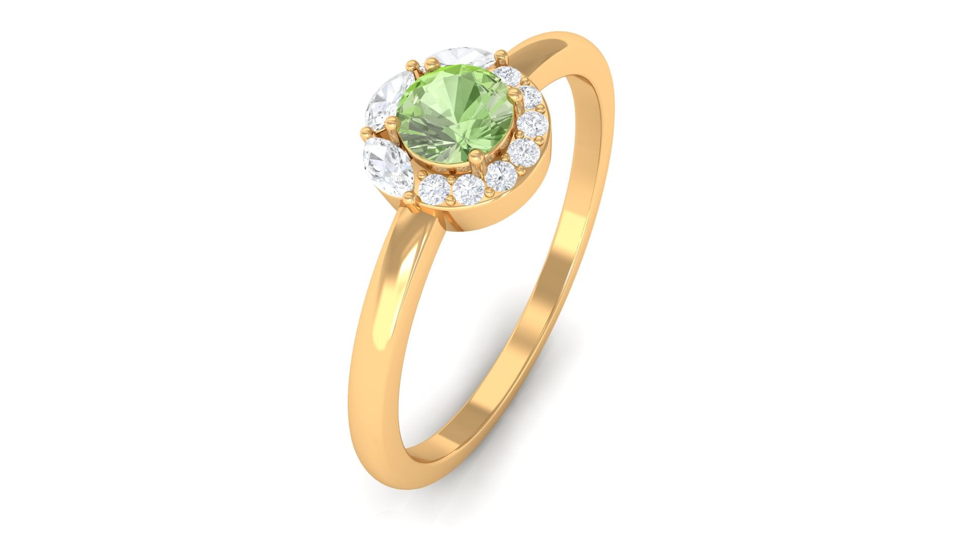 Rosec Jewels-Green Sapphire Minimal Promise Ring with Diamond Halo