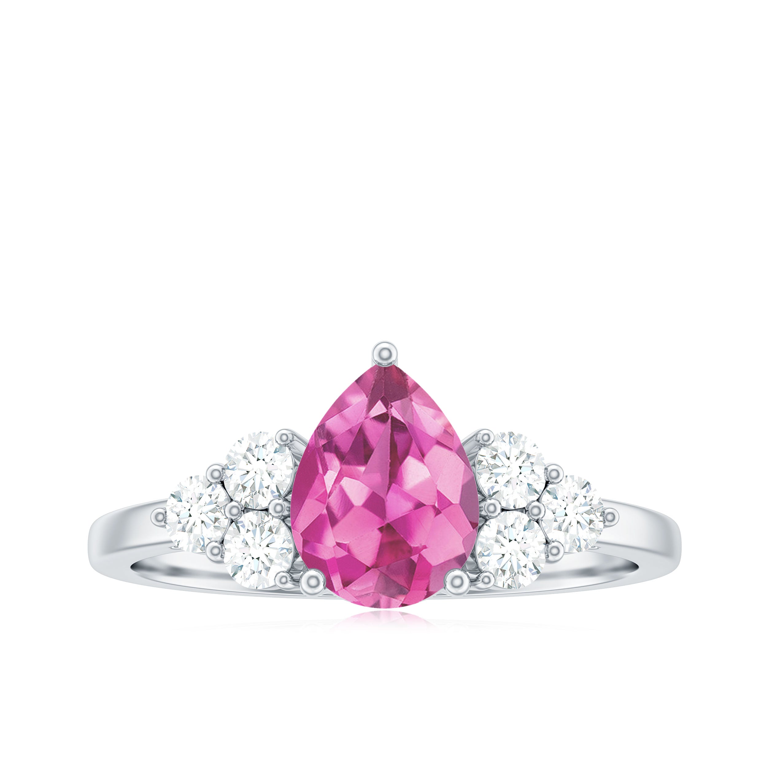 Rosec Jewels-Pear Shaped Pink Tourmaline Solitaire Engagement Ring with Diamond Trio