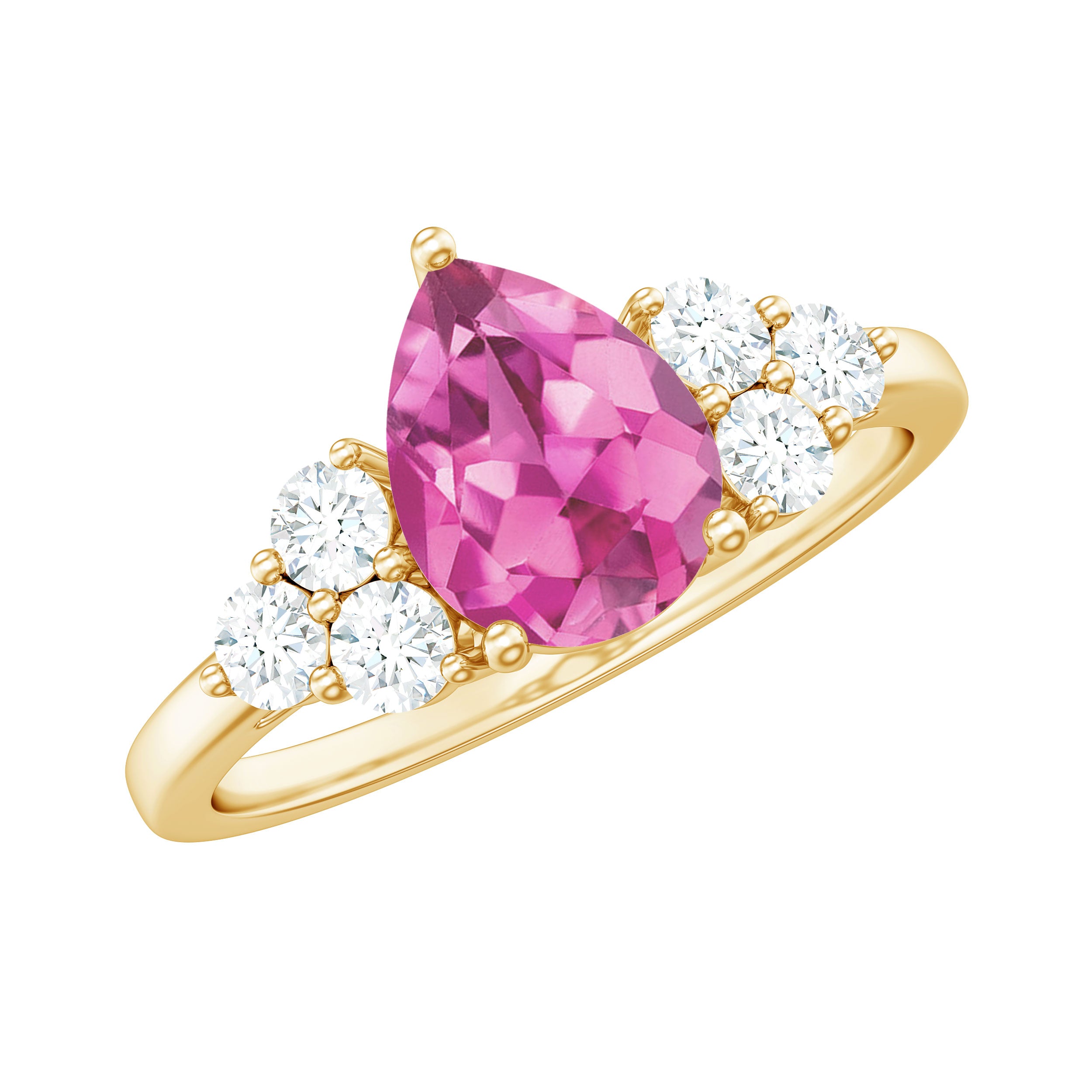 Rosec Jewels-Pear Shaped Pink Tourmaline Solitaire Engagement Ring with Diamond Trio