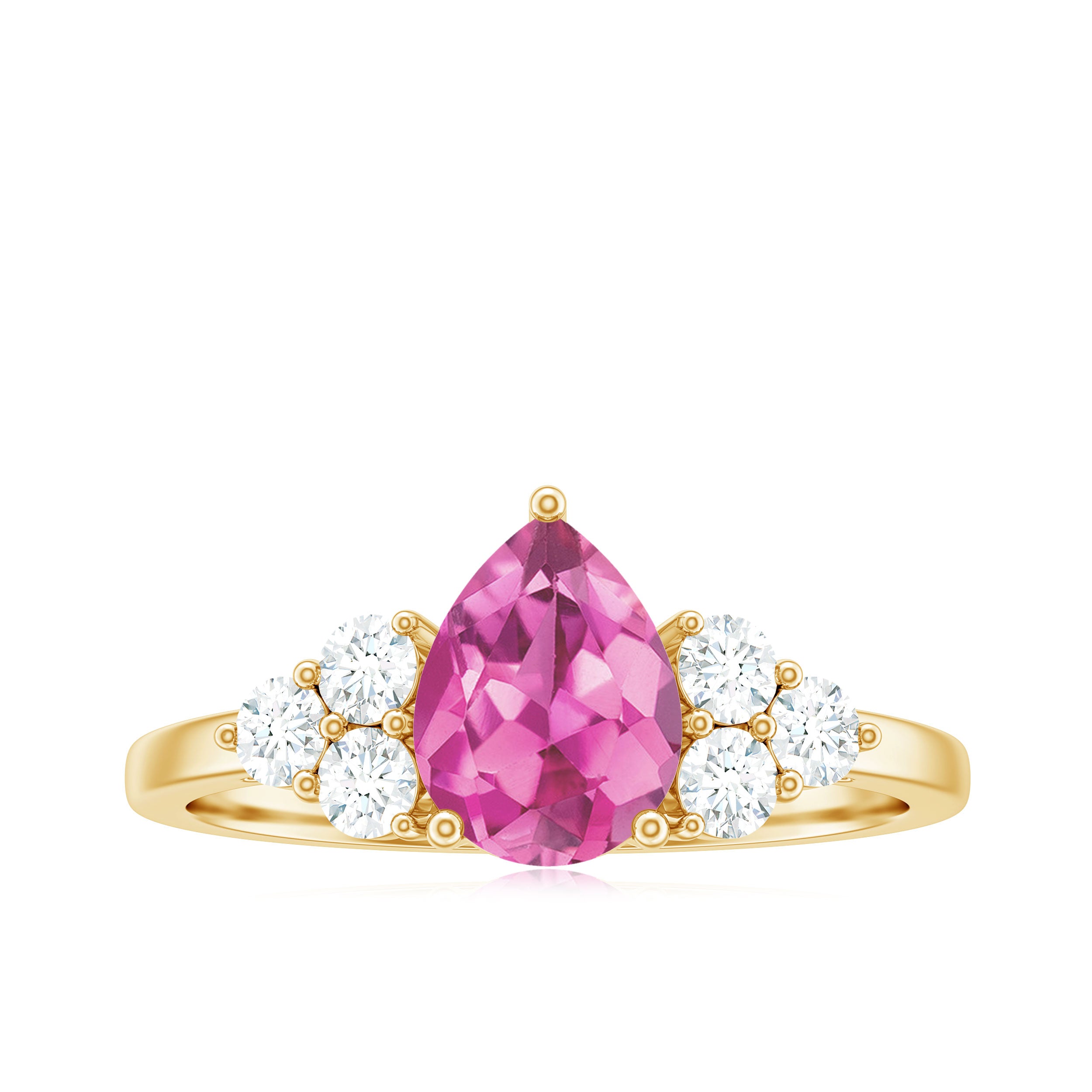 Rosec Jewels-Pear Shaped Pink Tourmaline Solitaire Engagement Ring with Diamond Trio