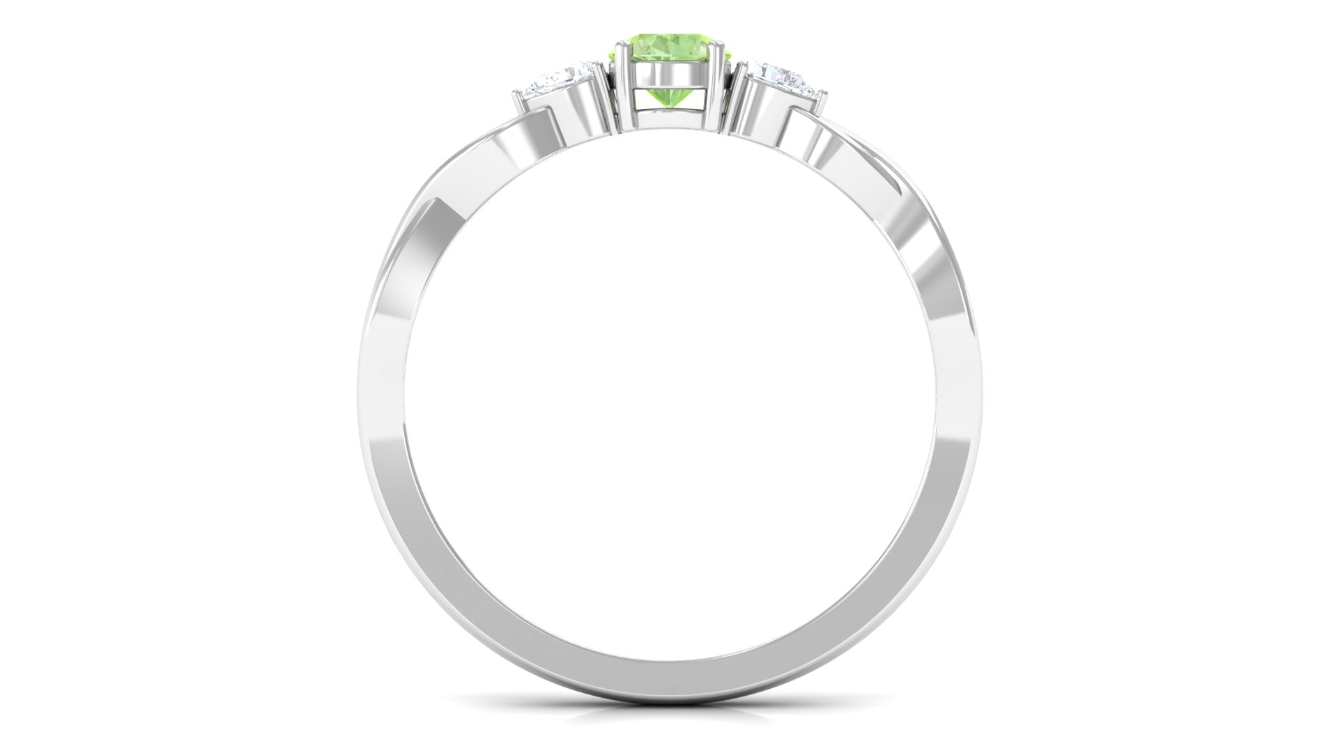 Rosec Jewels-Green Sapphire and Diamond 3 Stone Promise Ring with Crossover Shank