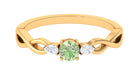 Rosec Jewels-Green Sapphire and Diamond 3 Stone Promise Ring with Crossover Shank