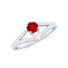 Rosec Jewels-Created Ruby and Diamond Two Stone Split Shank Engagement Ring