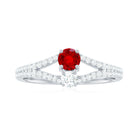 Rosec Jewels-Created Ruby and Diamond Two Stone Split Shank Engagement Ring