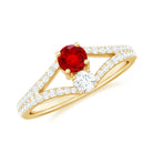 Rosec Jewels-Created Ruby and Diamond Two Stone Split Shank Engagement Ring