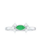 Rosec Jewels-Marquise Cut Emerald East West Promise Ring with Diamond Trio