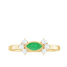 Rosec Jewels-Marquise Cut Emerald East West Promise Ring with Diamond Trio