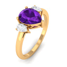 Rosec Jewels-Pear Shape Amethyst Solitaire Ring with Diamond Side Stones